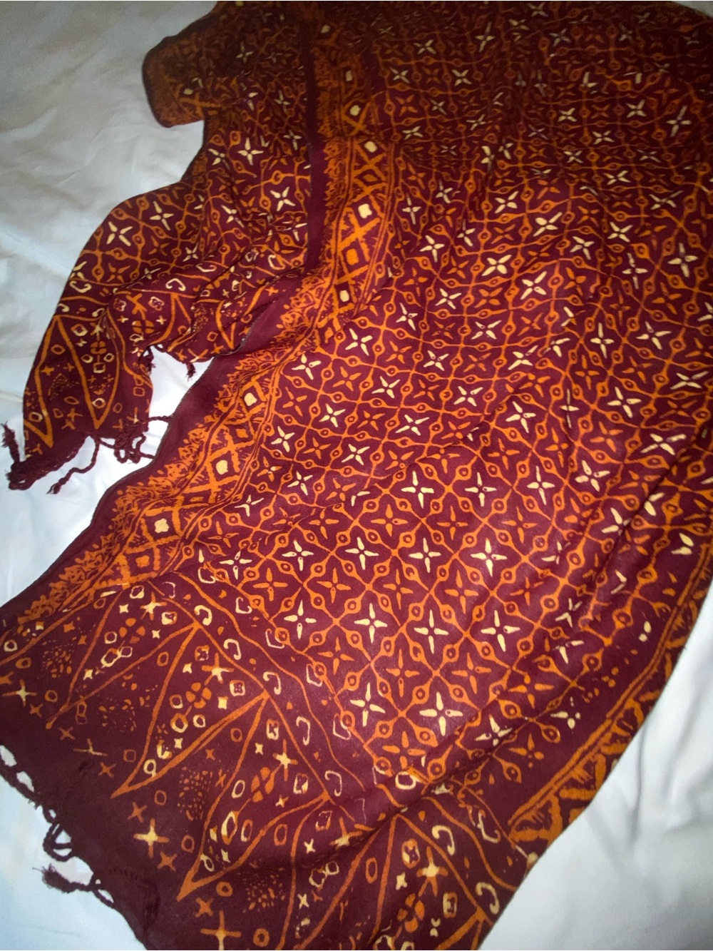 Boho Printed Maroon and Mustard Scarf - Picture 2 of 5